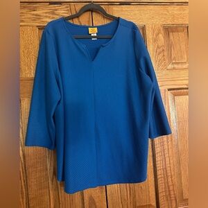 Ruby Rd Blue V-Neck Women's 3/4 sleeve Top